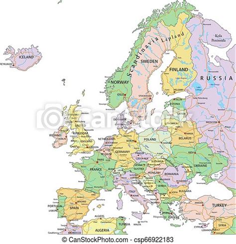Europa detalhado mapa editable altamente separado político