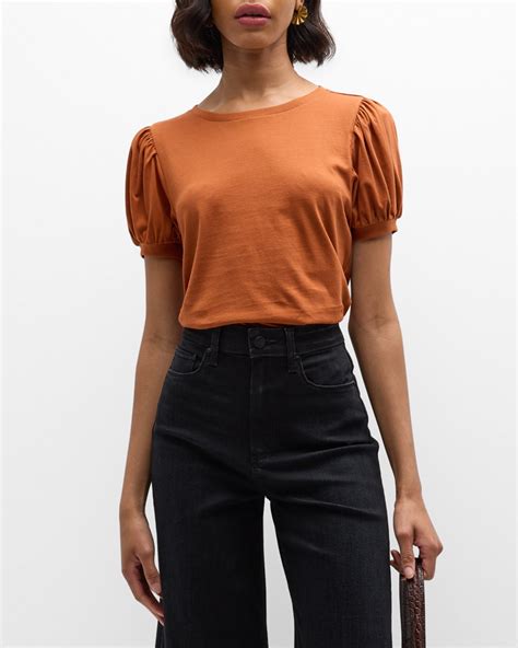 Frame Frankie Ruched Puff Sleeve Tee Neiman Marcus