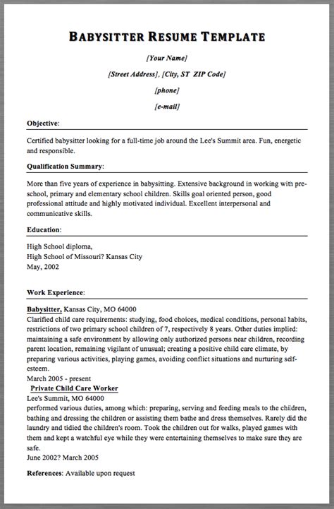 Maybe you would like to learn more about one of these? Babysitter Resume Template MACROBUTTON DoFieldClick Your Name MACROBUTTON DoFieldClick [Street ...