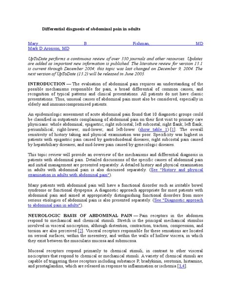 Differential Diagnosis Of Abdominal Pain In Adults