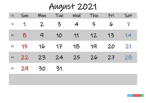 Free Printable August 2021 Calendar Template K21m584