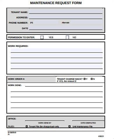 Vehicle maintenance request forms are forms that are used when company, or even private, vehicles need to undergo serious repair. FREE 11+ Sample Maintenance Request Forms in MS Word | PDF