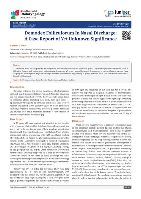 Demodex Folliculorum In Nasal Discharge A Case Report Of Yet Unknown