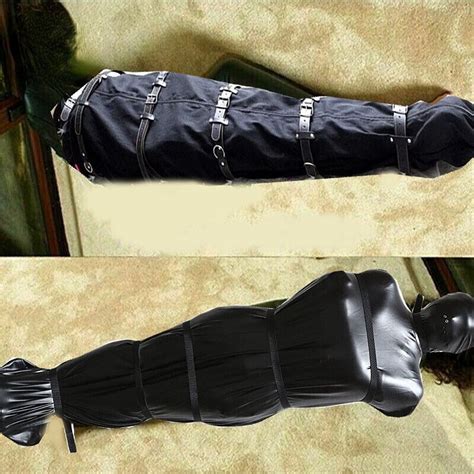 Pu Leather Full Body Harness Bondage Mummy Sleeping Bag Sack Arm Binder