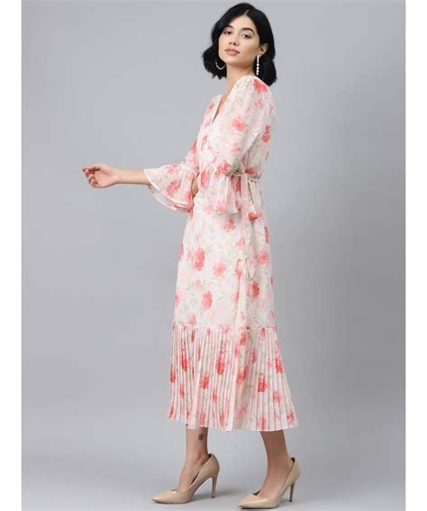 Light Pink Floral Pleated Midi Dress Sassafras 3464970