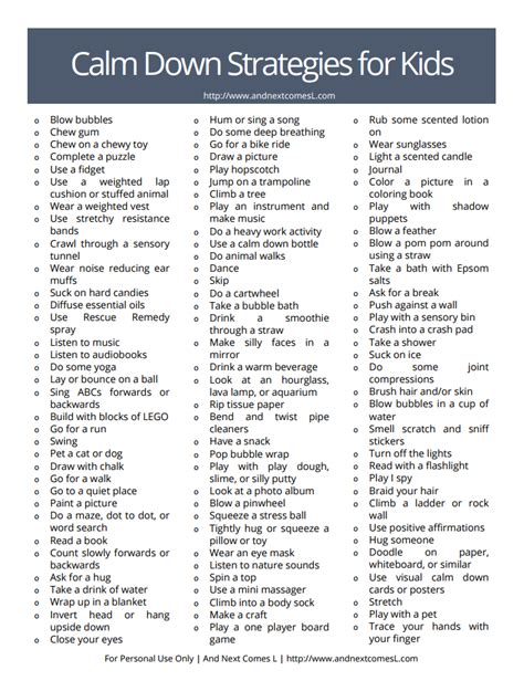 100 Simple Calm Down Strategies For Kids Free Printable List Included And Next Comes L