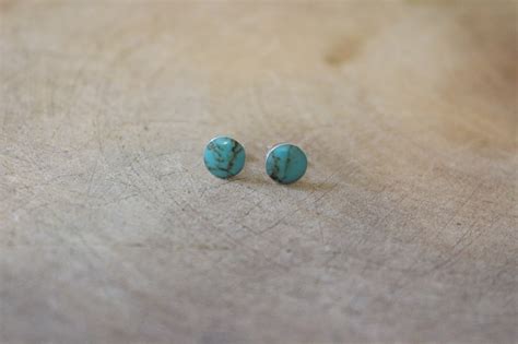 Tiny Turquoise Stud Earrings Blue Stud Earrings Round Dainty Etsy