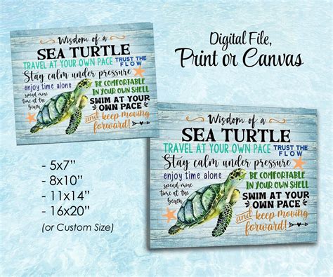 Wisdom Of Sea Turtle Coastal Decor Inspirational Beach Etsy