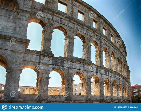 The Ruins Of Amphitheater In Pula Croatia Stock Image Image Of Europe
