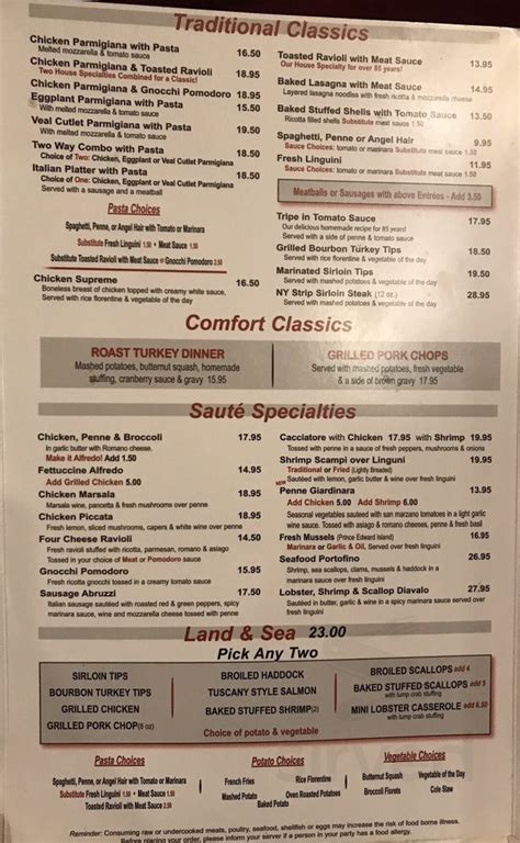 The Chateau Restaurant Braintree Menu In Braintree Massachusetts Usa