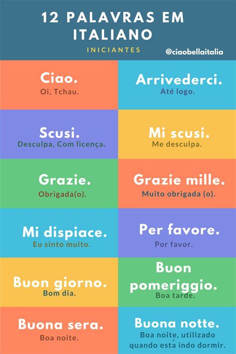 12 Palavras em Italiano - Iniciante Infográfico: pequeno dicionário de ...