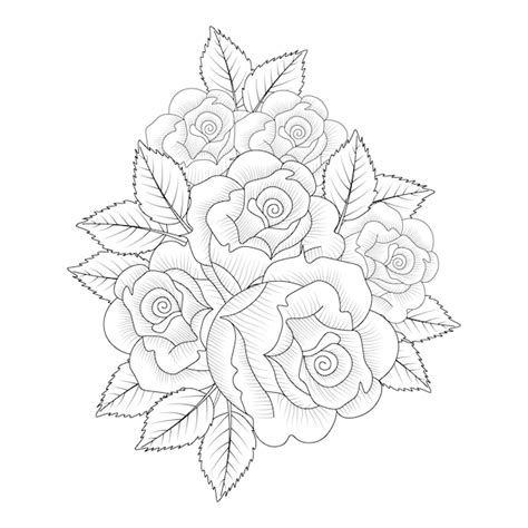 Premium Vector Adult Coloring Book Page Of Pink Rose Illustration