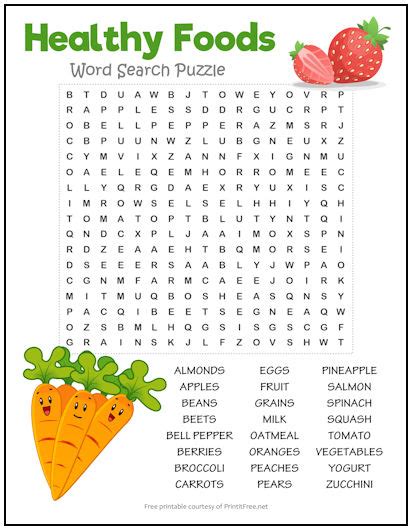 Healthy Foods Word Search Puzzle Print It Free