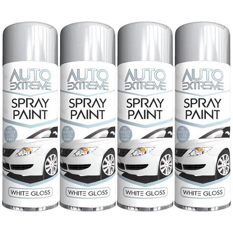 4x White Gloss Spray Paint Aerosol Auto Car Van Bike Restore Metal