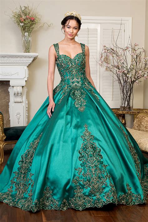 Gl1930 Metallic Embroidery Satin Quinceanera Gown Gls
