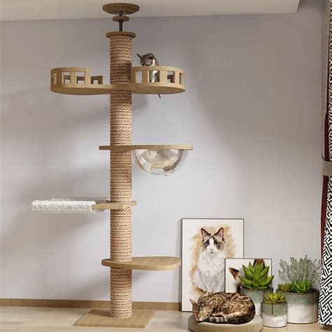 Cat Tree Floor To Ceiling Cat Tower Adjustable Kitten Multi Level Condo