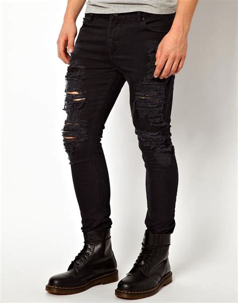 Asos Super Skinny Jeans With Extreme Rips In Black For Men Lyst