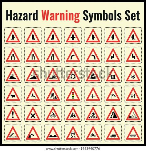 Set Road Hazard Warning Signs Road Stock Vector Royalty Free