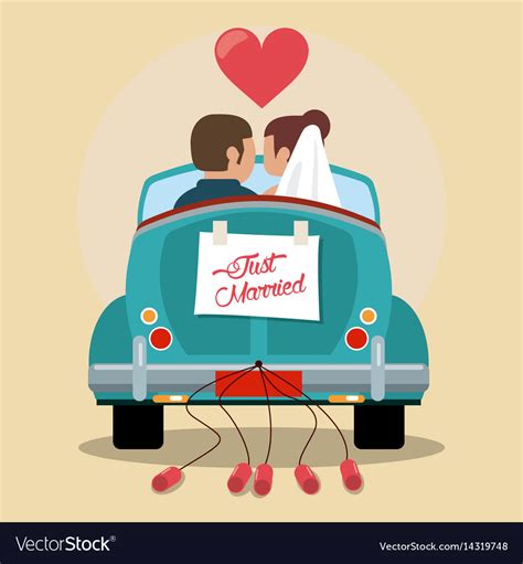 Just Married Couple In Love Car Royalty Free Vector Image