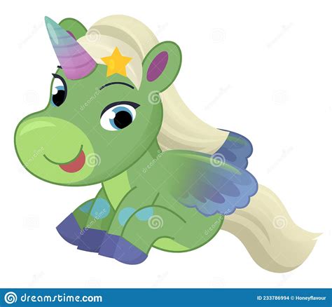 Cartoon Scene With Colorful Happy Horse Unicorn Pony Stock Illustration