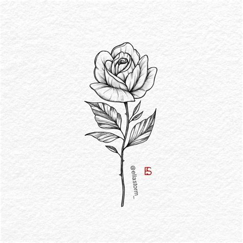 Single Rose Fine Line Tattoo Design By Ella Storm Ella Single Rose