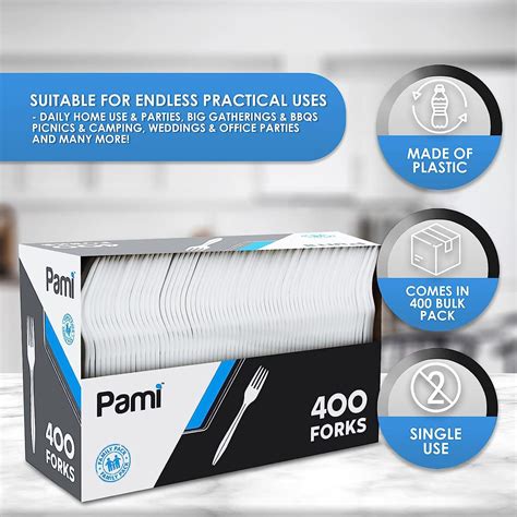 Pami Medium Weight Disposable Plastic Forks 400 Pack Bulk White