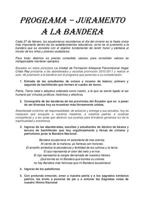 Programa Juramento A La Bandera Cada 27 De Febrero Los Ecuatorianos