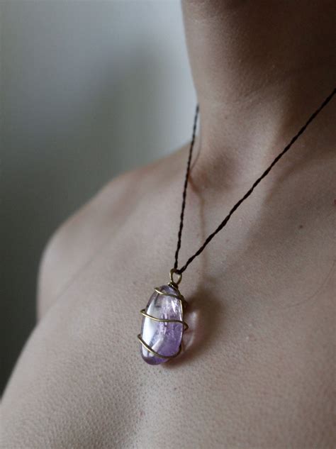 Natural Amethyst Stone Necklace Handmade Adjustable Etsy
