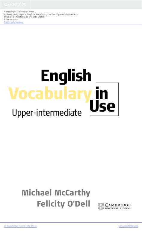 Pdf English Vocabulary Upper Intermediate In Use English Vocabulary