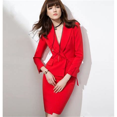 Red Women Business Suits Office Uniform Design Women