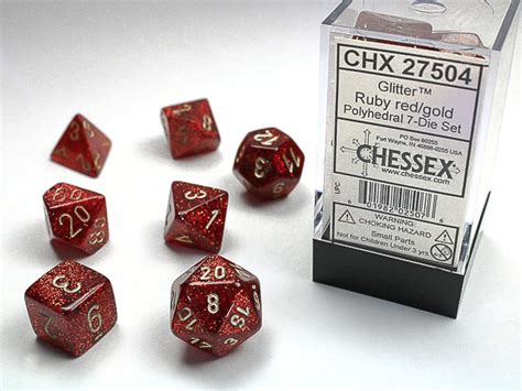 Chessex Polyhedral 7 Die Set Glitter Rubygold Board Game Supply