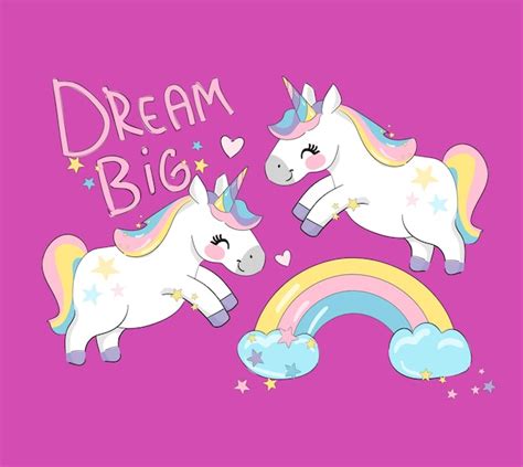 Premium Vector Cute Funny Unicorns And Rainbow Pink Background