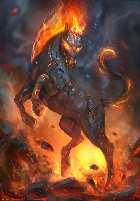 Nightmare Fire Horse Fantasy Art With Animal Кошмар Огненный конь