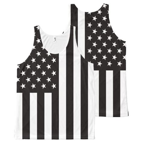 Black And White American Flag All Over Print Tank Top Fourth Of July 4th Of July