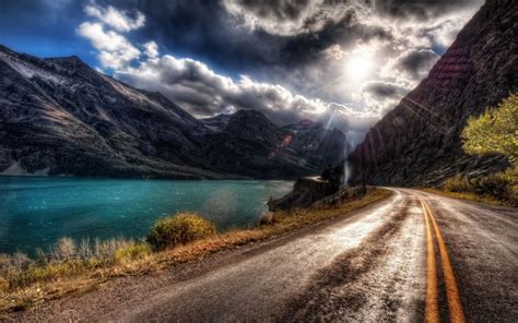 Water Blue Mountains Landscapes Roads Hdr Photography Wallpaper