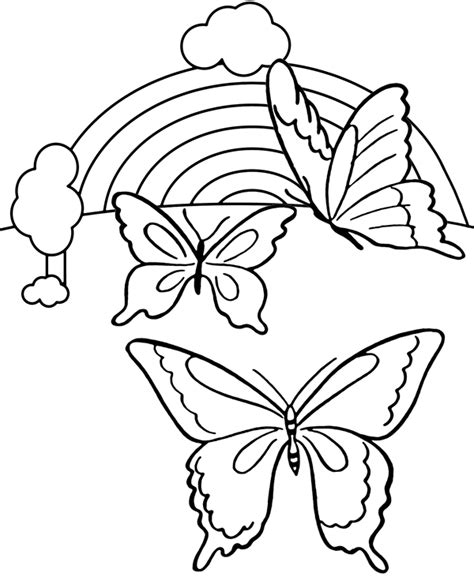 Three Butterflies And Rainbow Coloring Page Print Color Craft