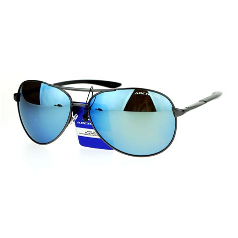 sa106 mens arctic blue mirror lens sport metal aviator sunglasses