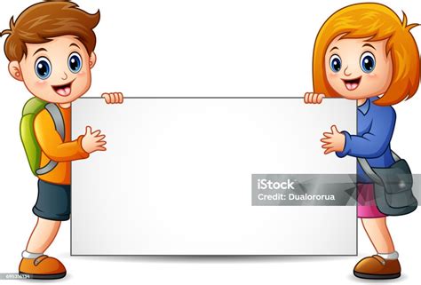 School Kids Holding A Blank Sign Stock Illustration Download Image