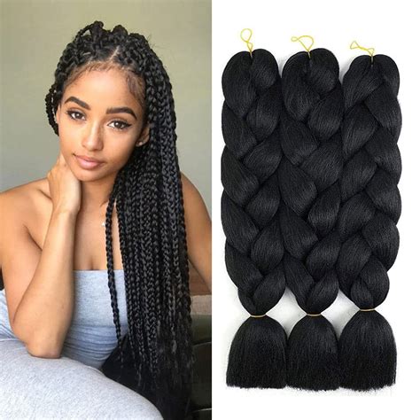 Synthetic Jumbo Braiding Hair For Women Crochet Twist Braids Black Synthetic Hair Extensions