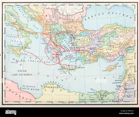 Map Of The Apostle Pauls Last Journey Early Christian Ministry Stock