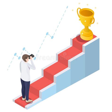 Businessman With Telescope In Front Of Staircase Vector Isometric