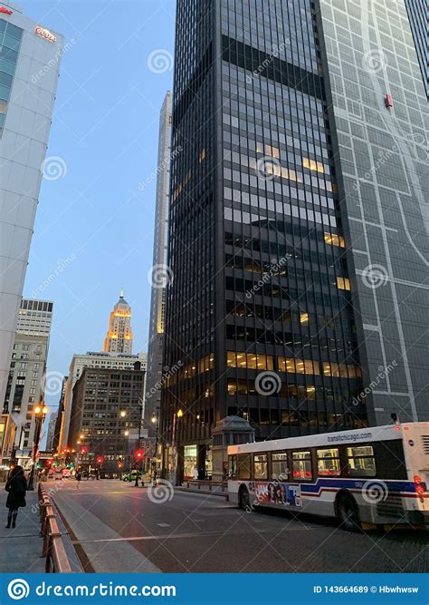 Chicago Street View In The Twilight Twilight Editorial Stock Image