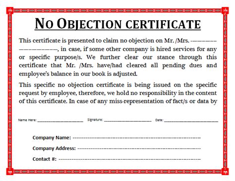 Word No Objection Certificate Template Free Words Templates