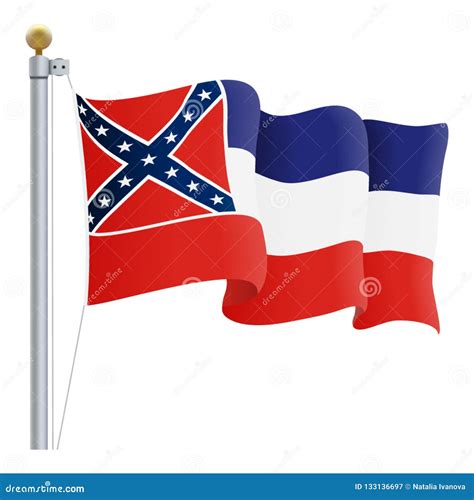 Waving Mississippi Flag Isolated On A White Background Vector