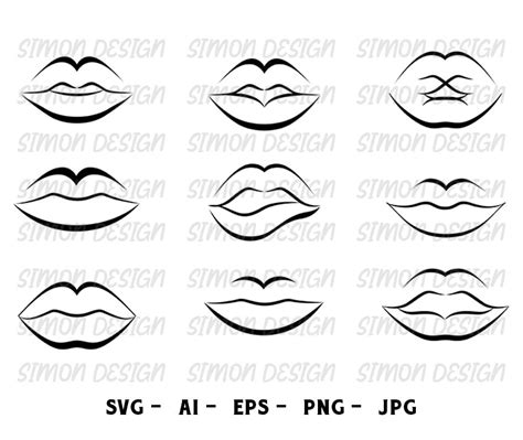 Lips Outline Svg Cricut Cut File Clipart Silhouette Etsy