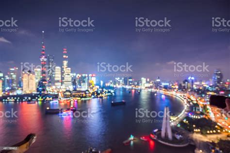 Defocused View Of Downtown Shanghai At Night Stock Photo Download