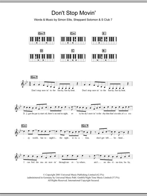 Dont Stop Movin Sheet Music S Club 7 Piano Chordslyrics