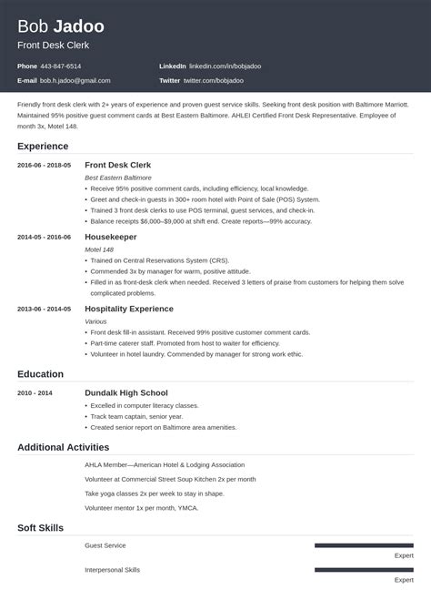 Hotel Management Resume Barbaraohman Blog