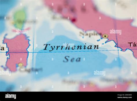 Shallow Depth Of Field Focus On Geographical Map Location Of Tyrrhenian
