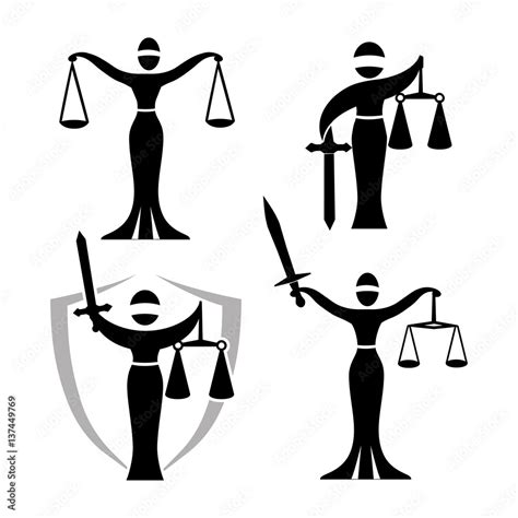 Vetor Do Stock Lady Justice Black Set Vector Illustration Of Themis Statue Holding Scales